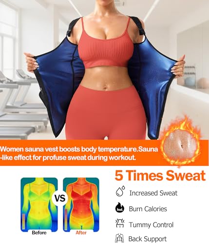 Sweat Vest for Women - Sauna Waist Trainer with Zipper, Black, Large