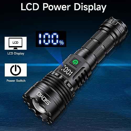 Flashlights High Lumens, Tactical Flashlight Super Bright, USB-C Rechargeable with Battery Display, 5 Modes & Adjustable Focus, Camping Emergency Light for Outdoor Home Security