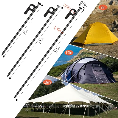 8-Inch Heavy Duty Forged Steel Tent Stakes - 8 Pack with Storage Bag