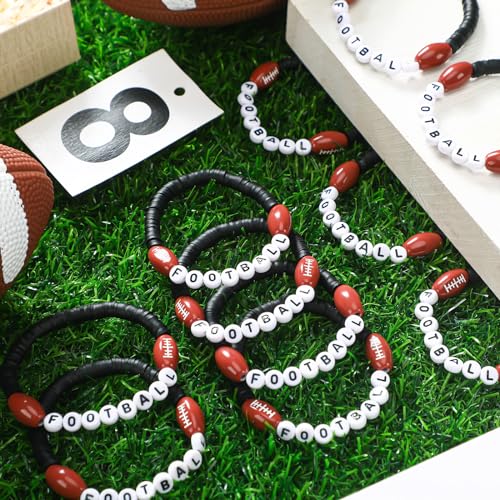 Football Bracelets - 24 Pcs Adjustable Clay Beaded Set - Black
