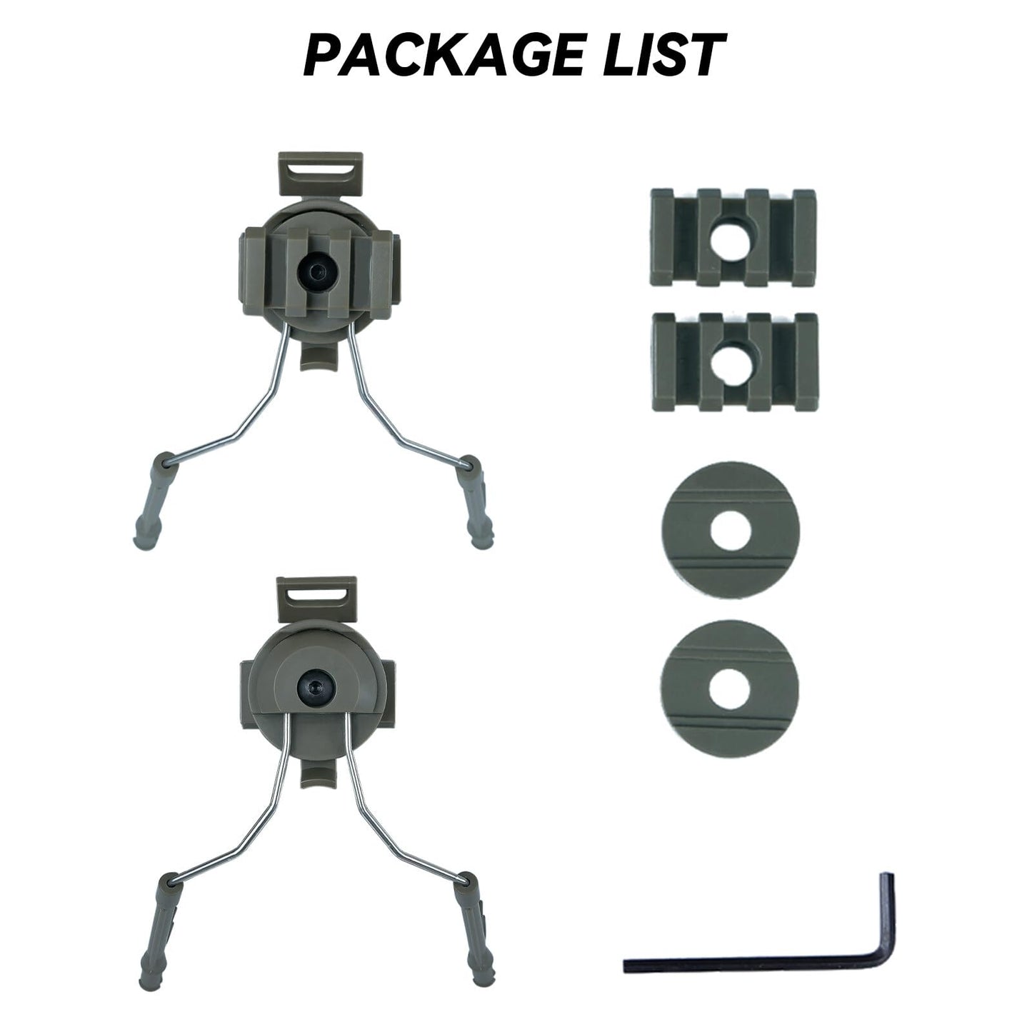 Qavctw 2 pcs Fast Tactical Helmet Accessories Rail Suspension Headphones Bracket for Fast AF Rail System for Airsoft Activities Ear Hearing Protection Plus Extended Mode Green