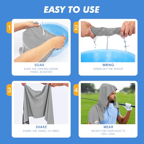 Cooling Hoodie Towel - Instant Cooling Neck & Face Towel - Light Gray