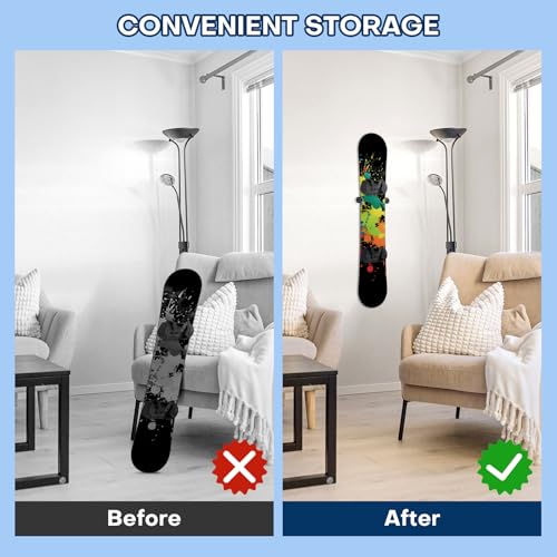 Snowboard Wall Mount - 2pcs Black, PU Rubber Grip, Easy Setup