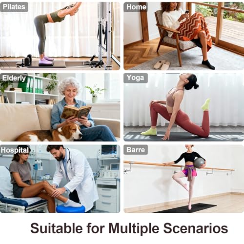 Non-Slip Grip Pilates Socks for Women - 6 Pairs, Black+White+Gray+Pink+Purple+Green