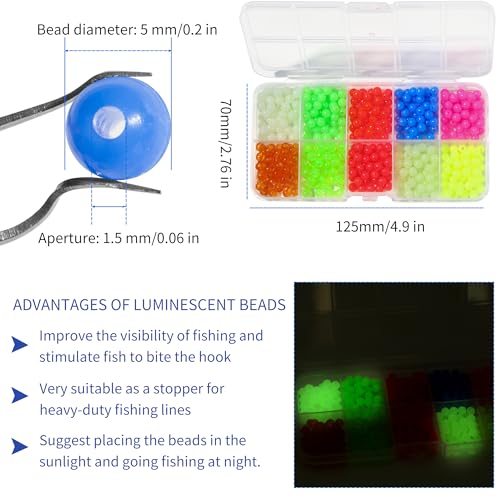 5mm Glow in the Dark Fishing Beads - 500 pcs, 10 Colors