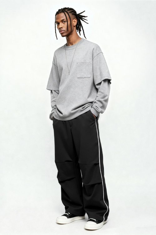 GINGTTO Mens Baggy Sweatpants Wide Leg Y2k Track Pants Men Loose Fit Open Bottom Sweat Pants for Men Black L