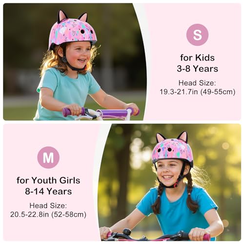 Kids Bike Helmet with DIY Cat Ears - Pink Hearts / Small 3-8