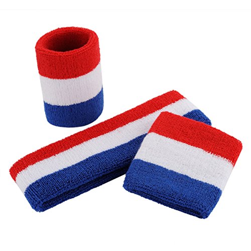 Moisture-Wicking Sweatband Set - Headband & Wristbands - Red/White/Blue