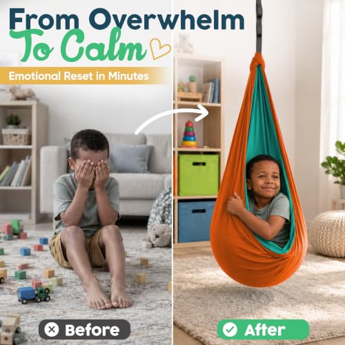 VISSE Sensory Swing for Kids Orange/Teal Indoor Outdoor Calming Cocoon Therapy Hammock