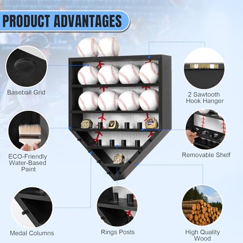 Black Wooden Baseball Display Case with Ring Holder – Soild Wood