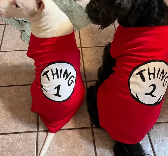 Soft Breathable Dog Shirt - Pop Culture Thing 1 to 9 - Medium Red