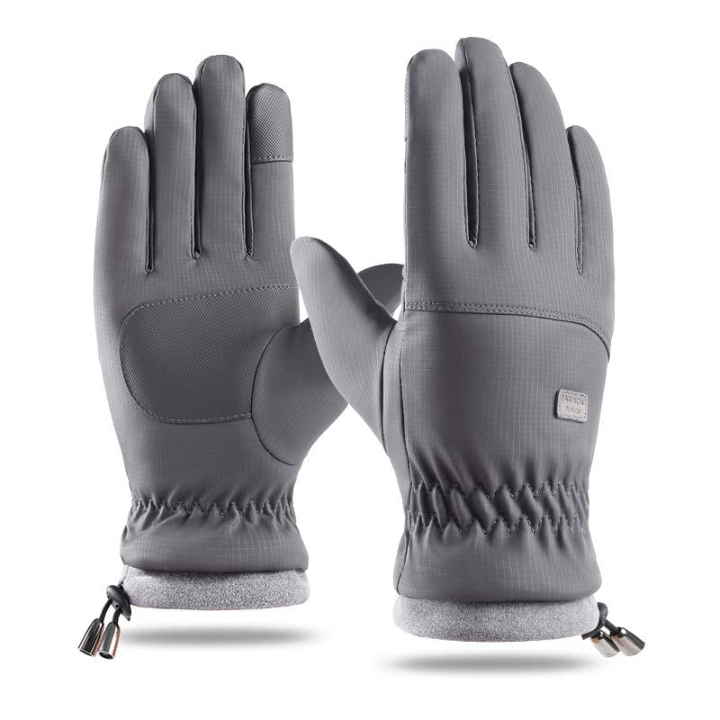 Non-Slip Ski Gloves with Velvet Lining - Touchscreen - Gray, Medium