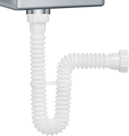 Cunsen 1-1/2" Sink Drain Pipe Kit, Flexible Sink Drain Pipe P-Trap, 10"-29" Flexible Sink Drain P-Trap for Bathroom Sink and Kitchen Sink, 1-1/4" Adapter Included (White)