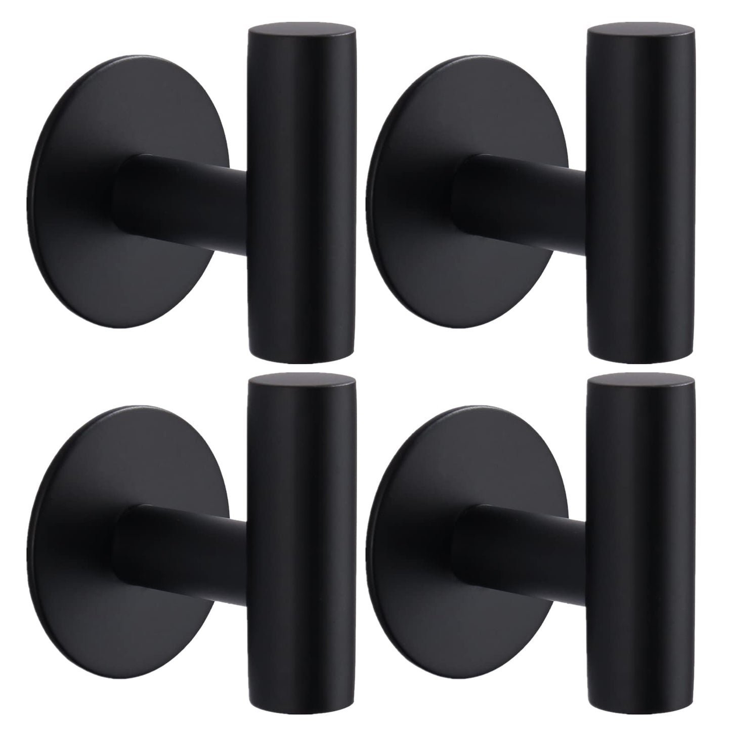 Bntuk Adhesive Towel Hooks, Heavy Duty Wall Hooks Stainless Steel Waterproof Shower Towel Hooks, Coat Hook for Hanging Clothes, Adhesive Hooks for Bathroom, Glass Window- 4 Pack, Black