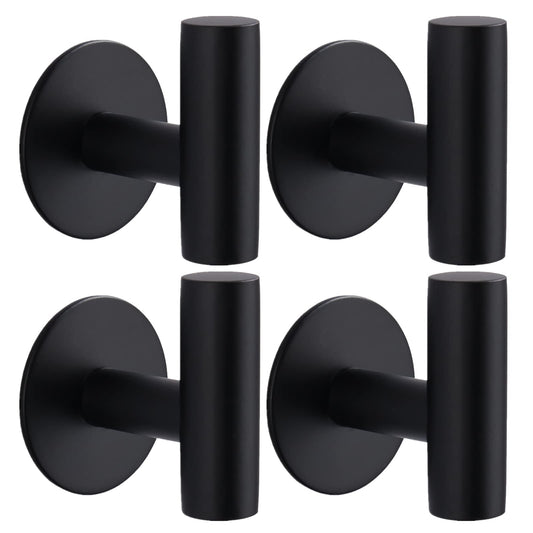 Bntuk Adhesive Towel Hooks, Heavy Duty Wall Hooks Stainless Steel Waterproof Shower Towel Hooks, Coat Hook for Hanging Clothes, Adhesive Hooks for Bathroom, Glass Window- 4 Pack, Black
