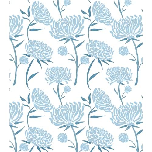 Hopepak Floral Peel and Stick Wallpaper Contact Paper Blue Wall Paper Modern Self Adhesive Removable Vinyl Wallpaper for Bedroom 17.3"x118"