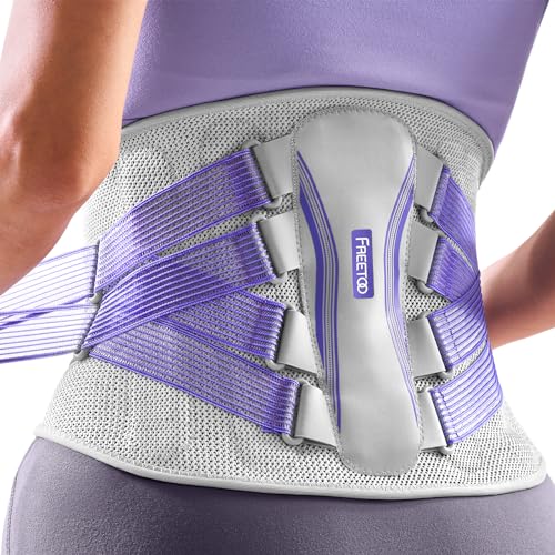 FREETOO Lumbar Back Support Brace for Women, Grey-Violet Medium - 3D Knit, Removable Pad