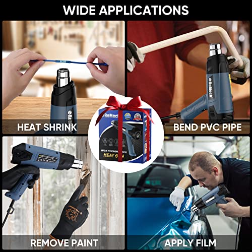 ROMECH 1500W Heavy Duty Heat Gun, Variable Temperature Control Hot Air Gun Kit with 2 Air Flow 120¡ÆF~1200¡ÆF and 4 Nozzles for Crafts Shrink Wrap (Blue)