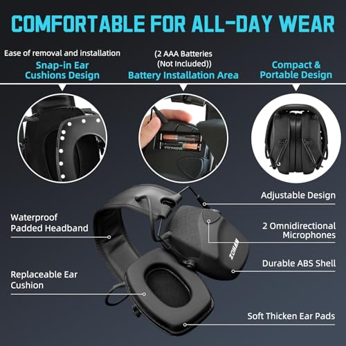 Electronic Ear Protection with Sound Amplification - Black