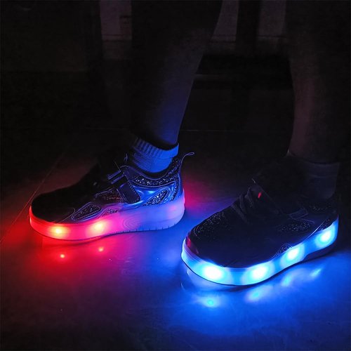 GIMKOUNN Roller Shoes Girls Sneakers USB Rechargeable 2 Wheels Shoes Roller Skates for Beginner Trainers Shoe 16 Modes LED Light Up Sneaker for Kids Boys Stylish Footwear Size 6.5
