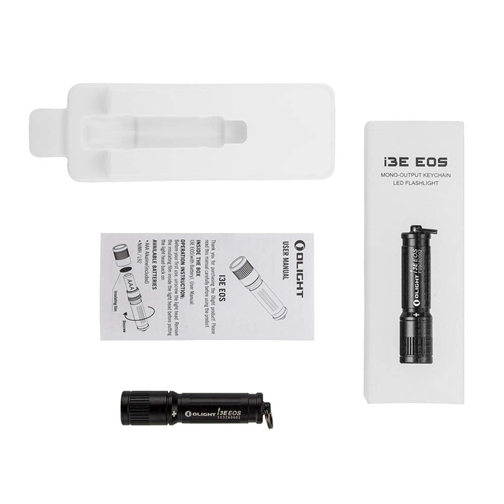 OLIGHT i3E EOS PMMA TIR Lens AAA EDC Flashlight 90 Lumens Compact Keychain Flash Light for Night, Camping (Black)
