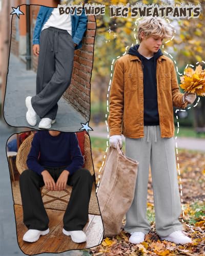 Joiceful Boys Baggy Sweatpants 7-16 Years Wide Leg Pants - White Heather / 13-14Y