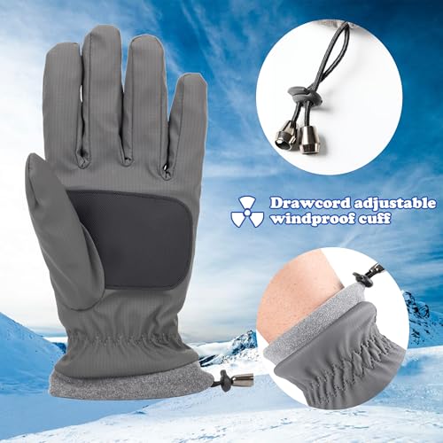 Water-Repellent Winter Ski Gloves with Touchscreen - Grey