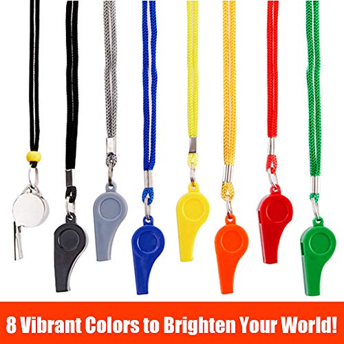 Loud Sports Whistle Set with Lanyard - 8PCS Colorful Whistles