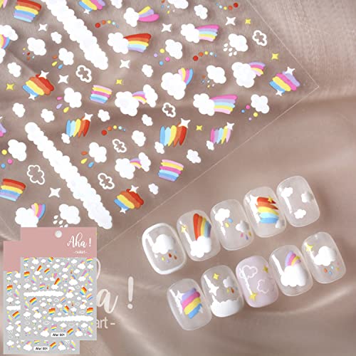 Rainbow Cloud Nail Art Stickers - 2 Sheets Self-Adhesive Decals