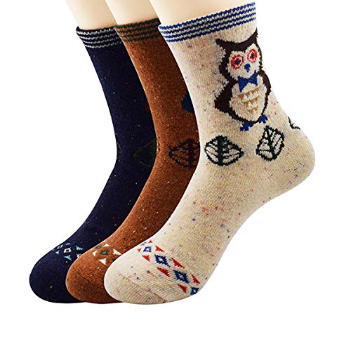 Warm Merino Wool Hiking Socks - Owl Pattern - One Size