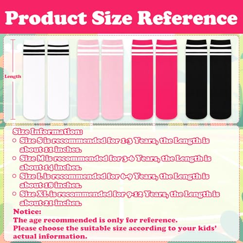 Kids Soccer Socks - 4 Pairs Youth Baseball & Football Socks - 3-6 Years Black/White, White/Black, Pink/White, Rose/White