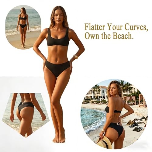 Leoparts Women's Cheeky High Cut Bikini Bottom Large Black Swimwear