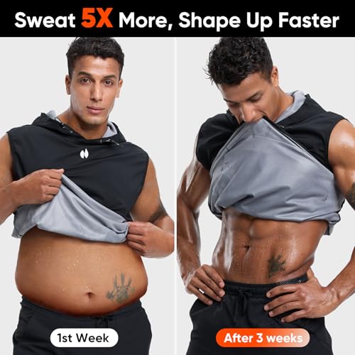 Sauna Shirt for Men - Weight Loss Hooded Pullover Vest - Black, Large