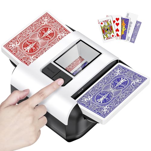 White Automatic Card Shuffler for 1-2 Decks with USB-C Rechargeable, Quiet Operation, Dual Auto/Manual Modes