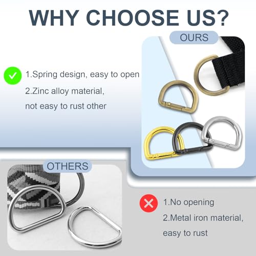 1 Inch Spring D Ring Clips - 10pcs Metal Carabiner Clips - Gun Black