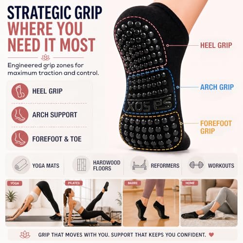 Non-Slip Pilates & Yoga Socks for Women - Black, 2-Pair Set