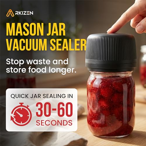 ARKIZEN Electric Mason Jar Vacuum Sealer Kit – One-Touch, Fits Regular & Wide Mouth Jars