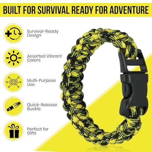 Paracord Survival Bracelets - 12-Pack with Quick-Release Clips