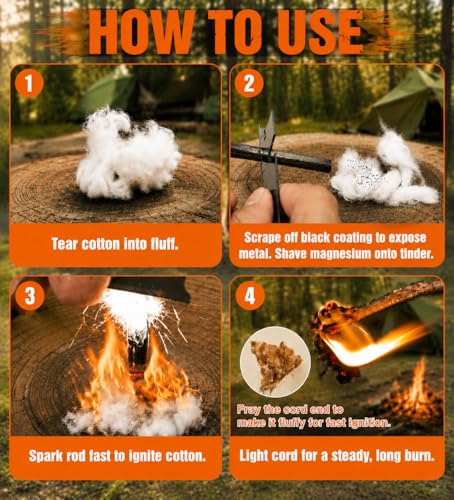 27-Piece Ferro Rod Fire Starter Survival Kit with Striker & Ropes - Black