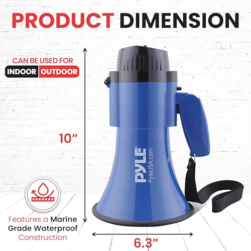 Pyle Blue Compact 30W Battery Megaphone with Siren, 1200 Yards Range, Foldable Handle