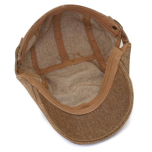 PTDTSHOU Coffee Brown Navy Denim Newsboy Cap for Men Adjustable Flat Ivy Gatsby Hat