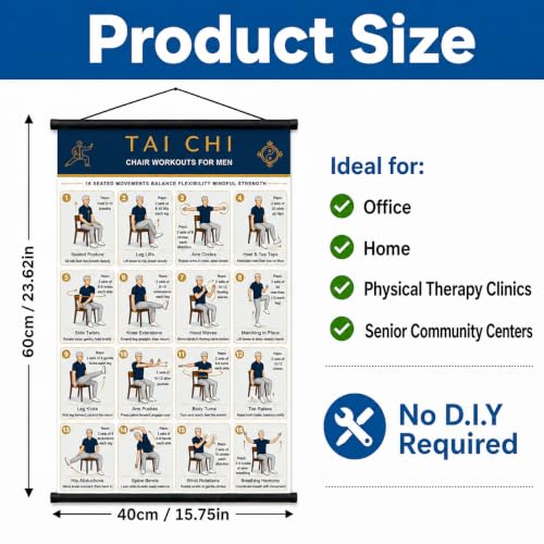 Tai Chi Chair Workout Chart for Seniors - Dark Blue Seated Exercises