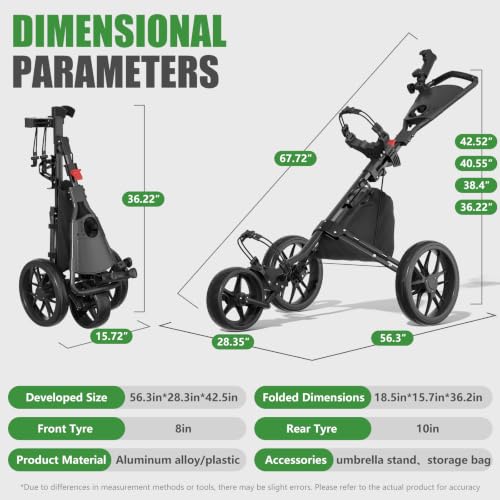 Golf Push Cart with Brake, Adjustable Handle & Cooler Bag