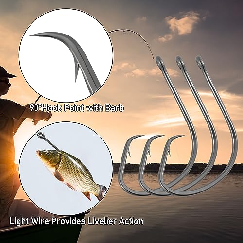 100 Pack Light Circle Hooks for Fresh & Saltwater Fishing - #6
