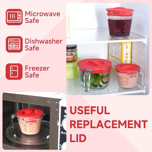 Purekra 3 Pack Silicone Replacement Lids for Pyrex 1-Cup, 2-Cup & 4-Cup Measuring Cups, Food-Grade & Dishwasher Safe
