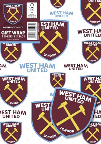 West Ham United Gift Wrap - 2 Sheets & 2 Tags - 70x50cm