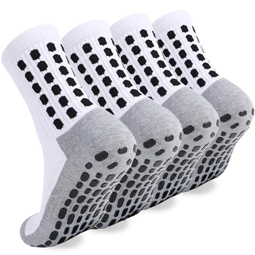 Men's Soccer Socks with Grip Pads - 2 Pairs White