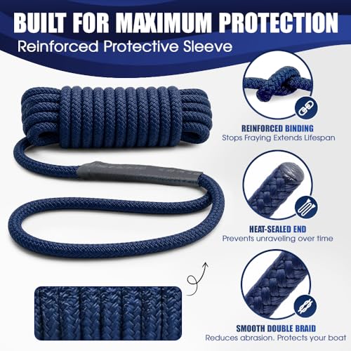 12in Eye Splice Nylon Dock Lines, 1/2in x 15ft Pack of 4 | Double-Braid Marine Ropes