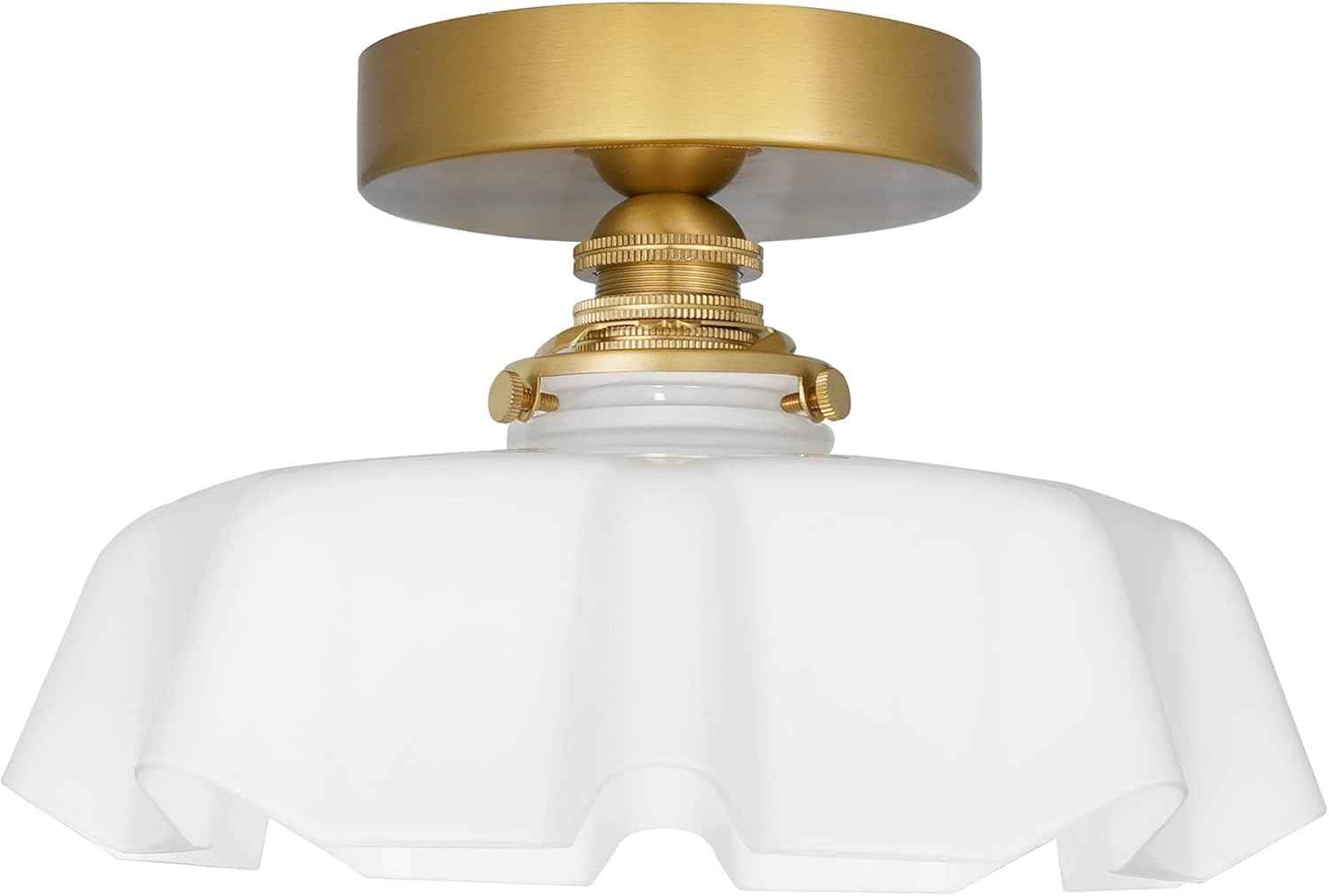 Vintage Pink Flush Mount Ceiling Light - Brass Semi-Flush Fixture with Flower Glass Shade for Small Rooms & Hallways