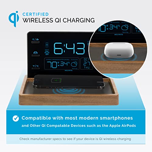 Wireless Charging Alarm Clock with Weather Display & Sensor
